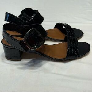 Donald J. Pliner Black Neve Croc Embossed Heeled Sandal with Buckle Women’s 9.5